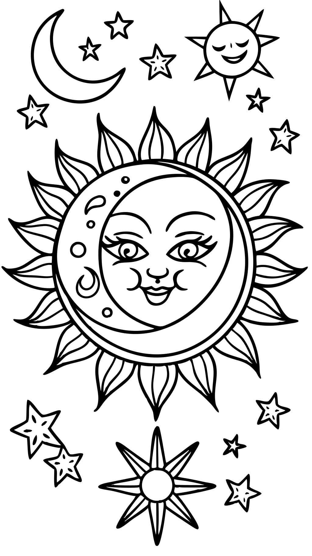 bohemian sun and moon coloring pages for adults